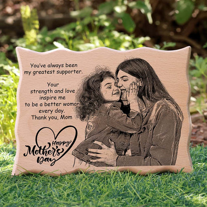 Wave Shape Laser Engraved Wooden Photo Frame - Mother's Day