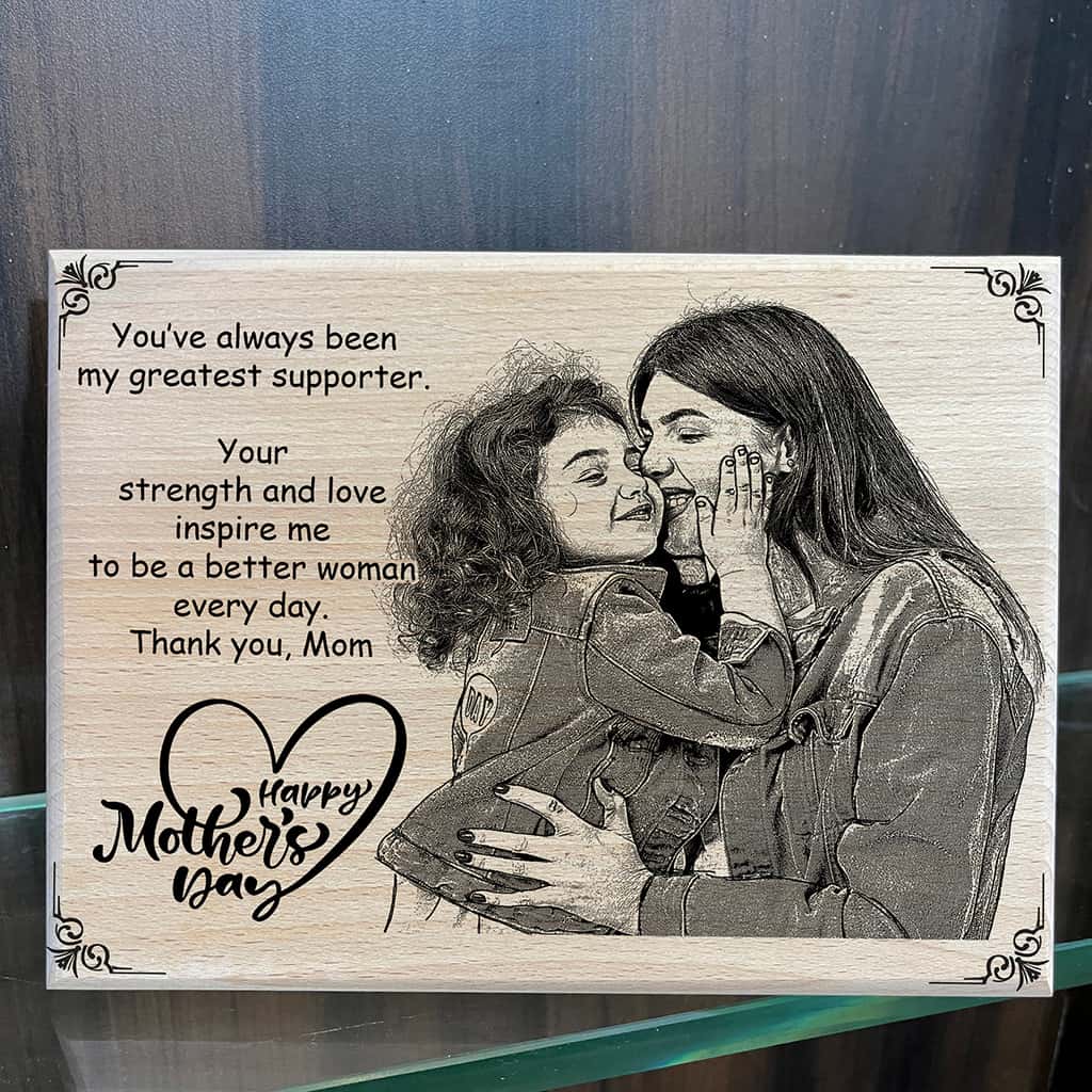 Wave Shape Laser Engraved Wooden Photo Frame - Mother's Day