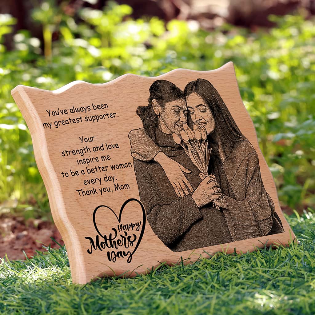 Wave Shape Laser Engraved Wooden Photo Frame - Mother's Day