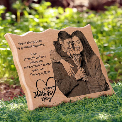 Wave Shape Laser Engraved Wooden Photo Frame - Mother's Day