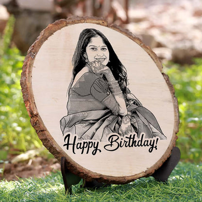 Natural Wooden Engraved Plaque with bark for Birthday
