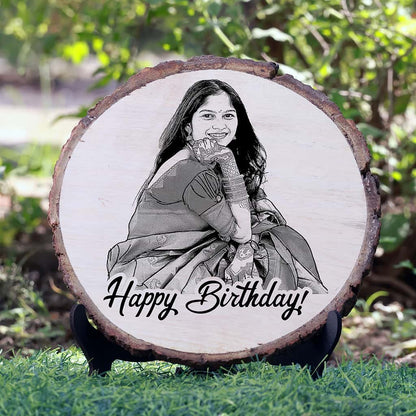 Natural Wooden Engraved Plaque with bark for Birthday